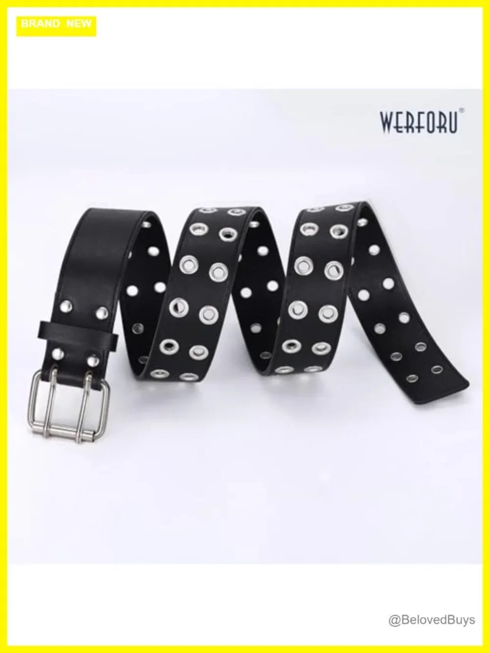 Punk Double Grommet PU Leather Belt for Women Men 1.5 Wide Jeans